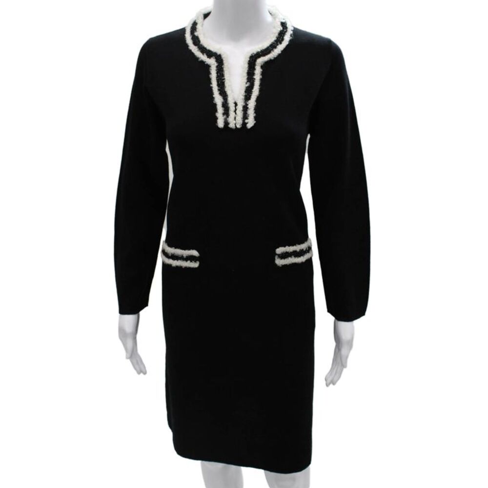 D. Exterior Womens Sweater Dress Black Wool V Neck Long Sleeve Mid Calf Size M